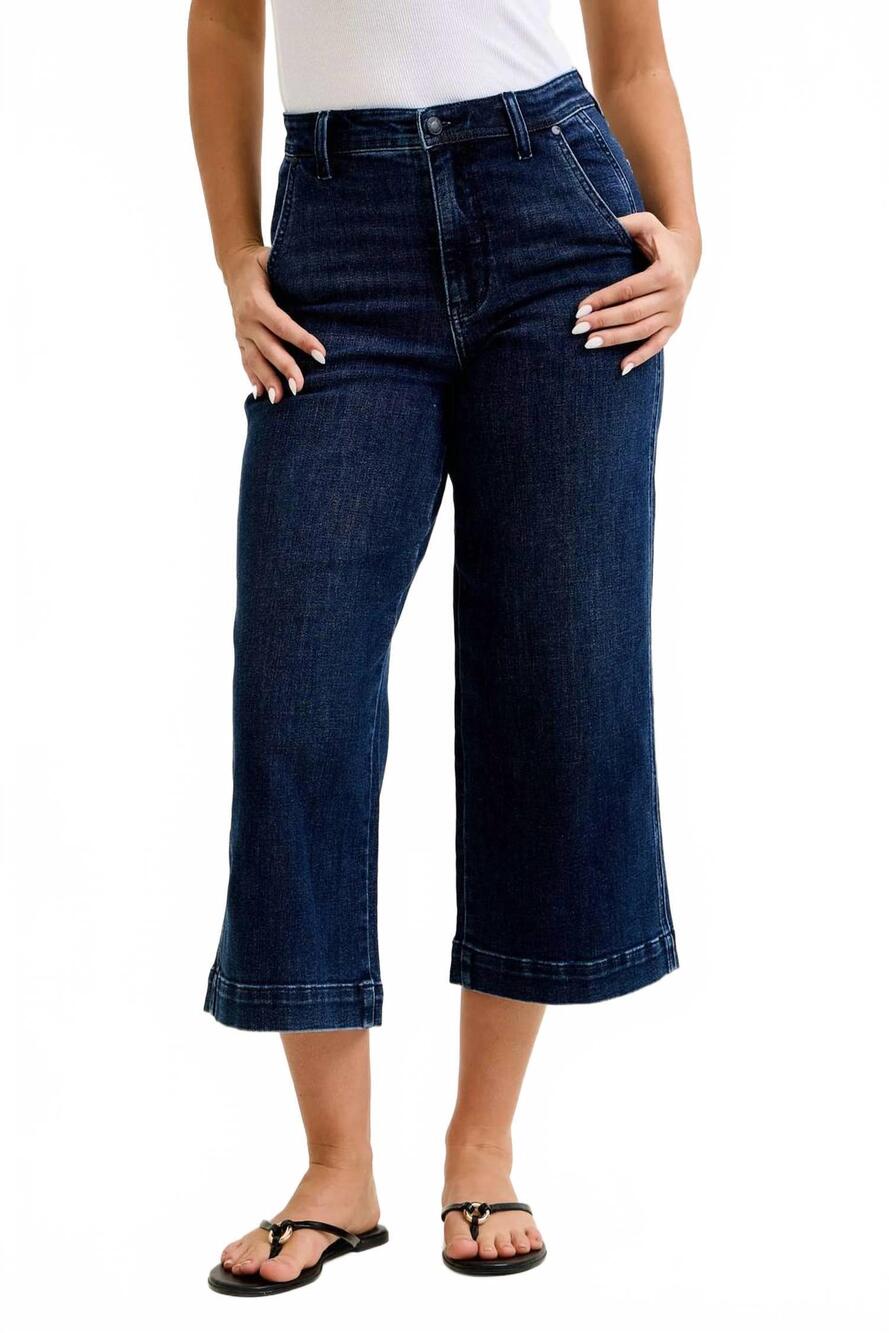 NEW JUDY BLUE high waist ankle wide trouser in blue